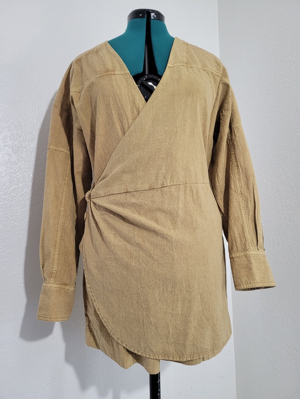 Free People LIA One Piece Romper Dress Olive Khaki Wrap Long Sleeve Dress Size 4